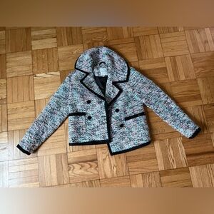 Anthropologie Tweed Hooded Coat with Black Trim